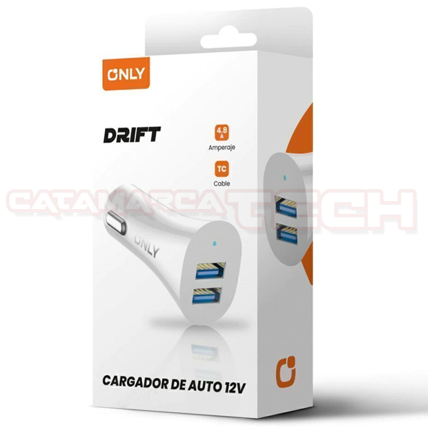 CARGADOR AUTO 4.8A 2xUSB-A C/CABLE USB-C ONLY DRIFT MODS-501