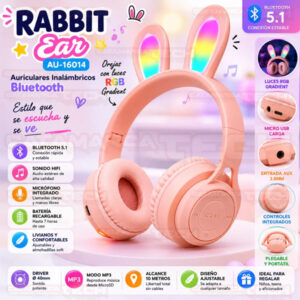 AURICULARES VINCHA BLUETOOTH +3.5mm C/LUZ OREJAS CONEJO