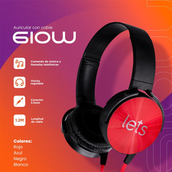 AURICULARES VINCHA MANOS LIBRES C/CABLE GLOW MOD1004