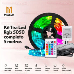 TIRA LED RGB 5050 C/FUENTE/CONTROL 5MTS MELECH-164